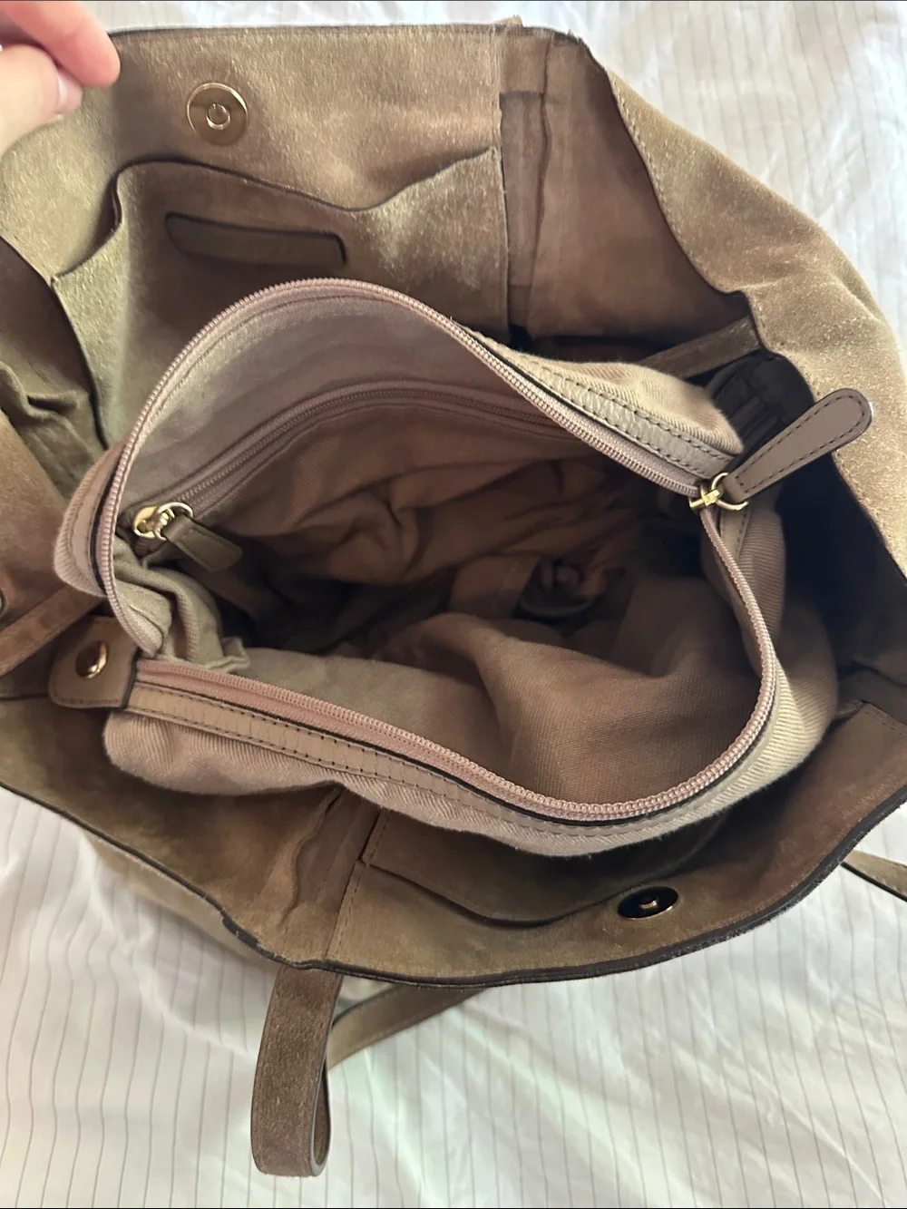 Michael Kors Ashbury Large Suede Tote Bag - Dark Khaki / Taupe